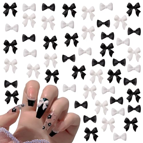 Nagelkunst-Schleife, 3D-Fliege, Nagelkunst, Dekoration, schwarz-weiß, Kunstharz, Schleife, Nagelanhänger, Strass, Nagelnieten für Nageldesign (Schwarz / Weiß B) von OTKARXUS