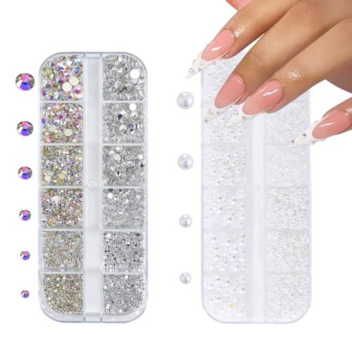 Nagelkunst-Strasssteine und Perlen, 2 Boxen, Flackback-Nagel-Strasssteine, weiße Perlen, Nagelkunst-Dekorationen, Zubehör für Gesicht, Nagelkunst, Design, Basteln, Party, Alltag, Hochzeit (B Muster) Nagelkunst-Strasssteine und Perlen, 2 Boxen, Flackback-Nagel-Strasssteine, weiße Perlen, Nagelkunst-Dekorationen, Zubehör für Gesicht, Nagelkunst, Design, Basteln, Party, Alltag, Hochzeit (B Muster) von OTKARXUS