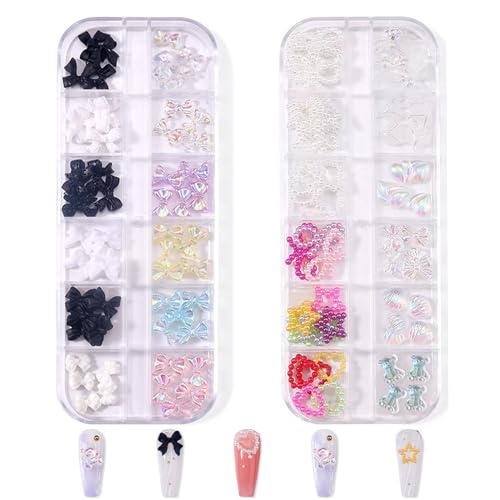Schleife Nail Art Charms, 2 Boxen 24 Raster Perle Liebe Herz Stern Nagel Charms,3D Aurora Bowknot Shell Nail Art Dekorationen für Nagelkunst Design DIY Crafting Party täglich Hochzeit Schleife Nail Art Charms, 2 Boxen 24 Raster Perle Liebe Herz Stern Nagel Charms,3D Aurora Bowknot Shell Nail Art Dekorationen für Nagelkunst Design DIY Crafting Party täglich Hochzeit von OTKARXUS