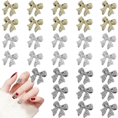 Schleife Nail Charms,30 Stück Gold Silber Legierung Bogen Nagel Charms,Schleife Fliege Nagel-Edelsteine Metall Nagel-Kunst-Dekorationen Zubehör für Maniküre-Design DIY-Handwerk (D Gold & Silber) Schleife Nail Charms,30 Stück Gold Silber Legierung Bogen Nagel Charms,Schleife Fliege Nagel-Edelsteine Metall Nagel-Kunst-Dekorationen Zubehör für Maniküre-Design DIY-Handwerk (D Gold & Silber) von OTKARXUS