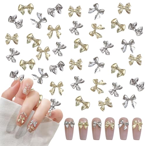 Schleife Nail Charms,60 Stück Gold Silber Legierung Bogen Nagel Charms,Schleife Fliege Nagel-Edelsteine Metall Nagel-Kunst-Dekorationen Zubehör für Maniküre-Design DIY-Handwerk (B Gold & Silber) Schleife Nail Charms,60 Stück Gold Silber Legierung Bogen Nagel Charms,Schleife Fliege Nagel-Edelsteine Metall Nagel-Kunst-Dekorationen Zubehör für Maniküre-Design DIY-Handwerk (B Gold & Silber) von OTKARXUS