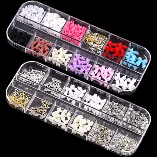 Schleifen-Nagelanhänger, 2 Boxen Mit Perlen, Schmetterling, Schleife, Blume, Strass, Kaviar-Perlen, 3D-Nagelkunst-Dekorationen für DIY, Basteln, Party, Alltag, Hochzeit Schleifen-Nagelanhänger, 2 Boxen Mit Perlen, Schmetterling, Schleife, Blume, Strass, Kaviar-Perlen, 3D-Nagelkunst-Dekorationen für DIY, Basteln, Party, Alltag, Hochzeit von OTKARXUS
