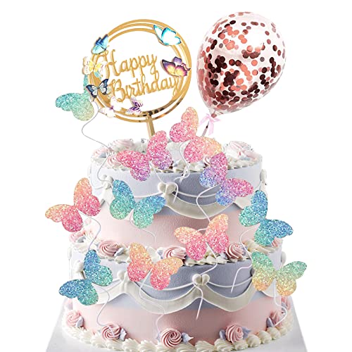 Schmetterling Kuchendekorationen, 17 Stück bunte Schmetterling Geburtstag Tortendeko, Konfetti Ballon Cake Topper für Mädchen Frauen Geburtstag Party Hochzeit Schmetterling Kuchendekorationen, 17 Stück bunte Schmetterling Geburtstag Tortendeko, Konfetti Ballon Cake Topper für Mädchen Frauen Geburtstag Party Hochzeit von OTKARXUS