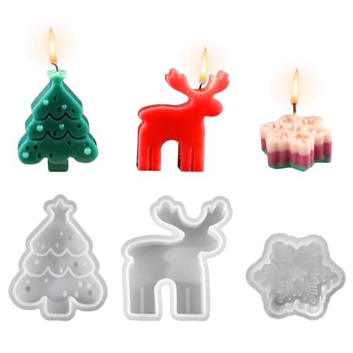 Weihnachten Kerzenform,3 Stück Weihnachtsbaum Schneeflocke Hirsch Silikon Kerzenformen zum Gießen,Silikonformen Gießformen für DIY Aromatherapie Kerzen Seife Fondant Handwerk Ornamente Weihnachten Kerzenform,3 Stück Weihnachtsbaum Schneeflocke Hirsch Silikon Kerzenformen zum Gießen,Silikonformen Gießformen für DIY Aromatherapie Kerzen Seife Fondant Handwerk Ornamente von OTKARXUS
