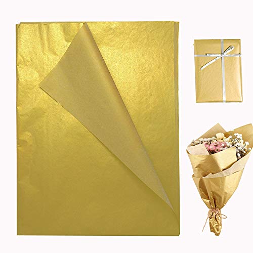 OTMVicor Goldfarbenes Seidenpapier, metallisches Geschenkpapier, 50 Blatt, 35,6 x 50,8 cm, für Hochzeit, Geburtstag, Jahrestag, Party, Valentinstag, Dekoration von OTMVicor