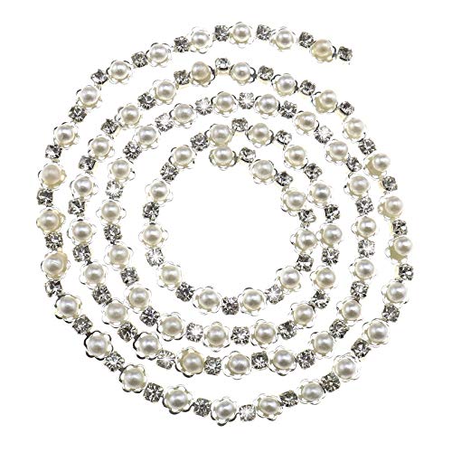 1 Yard Perlen Trimm Kette Bänder Einfassung Weiß Imitat Perle Strass für Kleidung Brautschmuck Nähen Handwerk DIY Hut Schuhe Ornament von OTOTEC