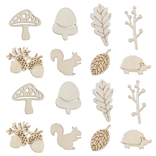 100 Stück Holzverzierungen dekorative Holzspäne Eichhörnchen Pilzblätter Formen Holzscheiben Ornamente für DIY Scrapbooking Karten Herstellung Basteln von OTOTEC