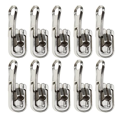 10x Silber 5# Reißverschlüsse Reparaturset, Ersatz Harz Reißverschlüsse Schieber mit U-förmigen Stoppern für doppelseitige Kleiderzelte 37x12mm von OTOTEC