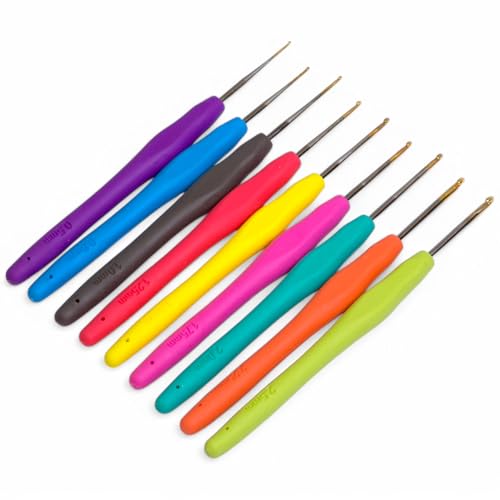 9 Farben Häkelnadel Aluminium bunt Stärke Alu Stricknadel Häkeln Set 0.5mm-2.5mm von Micro Trader