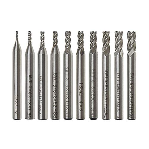 OTOTEC Schaftfräser mit geradem Schaft, HSS, 4 Rillen, 1,5 bis 6 mm Durchmesser, 6 mm Griff für Holz, Karbonstahl, legierter Stahl, 10 Stück OTOTEC Schaftfräser mit geradem Schaft, HSS, 4 Rillen, 1,5 bis 6 mm Durchmesser, 6 mm Griff für Holz, Karbonstahl, legierter Stahl, 10 Stück von OTOTEC