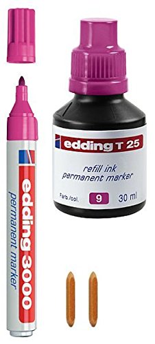 1 Nachfüllbarer Edding Permanentmarker 3000 + 25ml Nachfülltinte + 2 Ersatzspitzen von OTS