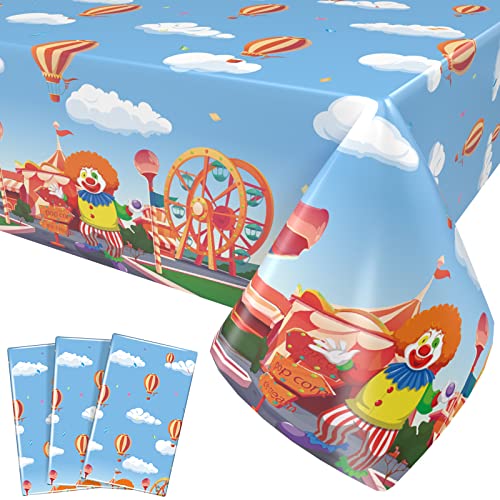 3 Stück Zirkus Tischdecke Geburtstag, 137 x 274cm Einweg-Tischdecke Kunststoff wasserdicht & Öl resistent für Geburtstag geeignet für Karneval Thema Party Kinder Jungen Mädchen Baby Dusche Deko von OTTPL