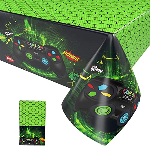 Video Game Tablecloth 1 Piece, Green Game Controller Table Covers for Gaming Theme Party, Printed Disposable Plastic Table Decoration for for Kids Player Geek Game Themed Party Decoration 54X108inch von OTTPL