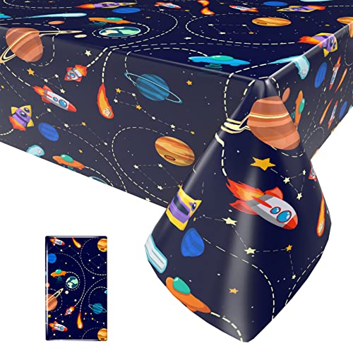 Outer Space Tablecloth 1 Piece, Solar System Table Covers for Planet Theme Party, Planet Rocket Printed Disposable Plastic Table Decoration for Birthday Home Party Decoration 54X108inch von OTTPL