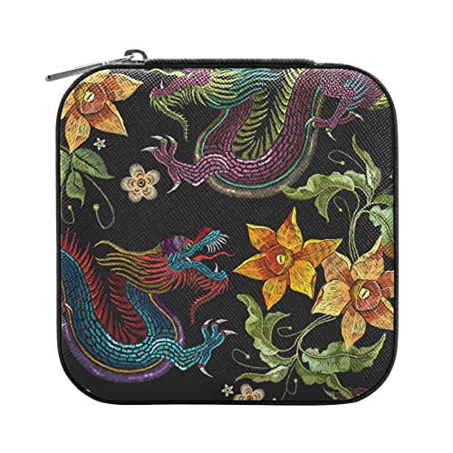 OTVEE Asiatischer Drache Goldene Blumen, kleine Schmuckschatulle, Mini-Schmuckkästchen, Reise-Schmuck-Organizer für Frauen und Mädchen OTVEE Asiatischer Drache Goldene Blumen, kleine Schmuckschatulle, Mini-Schmuckkästchen, Reise-Schmuck-Organizer für Frauen und Mädchen von OTVEE