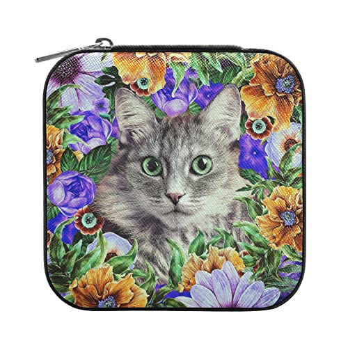 OTVEE Kleine Schmuckschatulle mit Katze, Tier, Blumenkranz, Mini-Schmuckkästchen, Reise-Schmuck-Organizer für Frauen und Mädchen OTVEE Kleine Schmuckschatulle mit Katze, Tier, Blumenkranz, Mini-Schmuckkästchen, Reise-Schmuck-Organizer für Frauen und Mädchen von OTVEE