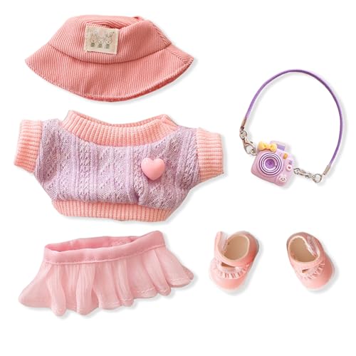 Designer-Kleidung für Puppen, Zubehör, 15 cm/17 cm, Puppenkleidungsset, Ersatz, rosa Outfit, 5-teiliges Set (Premium-Design, Rosa) von OTozuo