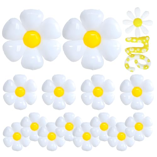 Gänseblümchen-Luftballons, 17 Stück, 117 cm, Roségold, Zahl 1, Gänseblümchen-Ballon, ein grooviges Baby-Geburtstagsdekor, Gänseblümchen, 17 Stück von OUAOCZH