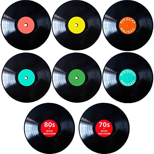 OUBFUUY 8Pcs 10 Zoll Leere Schallplatten, Rockmusikparty Dekoration in den 1950er Jahren Papierschnitte, Wanddekoration Zeichen 50er Jahre Themenparty Lieferungen Musikparty Geschenke von OUBFUUY