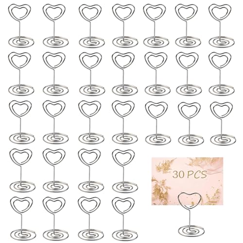 30 Stück Fotohalter, Fotohalter mit Klammern, Rundebasis Memohalter Herz Silber, Fotohalter Metall, Tischkarten Halterung, Tischnummernhalter Tischdekoration für Hochzeit, Jubiläen, Dinnerparty 30 Stück Fotohalter, Fotohalter mit Klammern, Rundebasis Memohalter Herz Silber, Fotohalter Metall, Tischkarten Halterung, Tischnummernhalter Tischdekoration für Hochzeit, Jubiläen, Dinnerparty von OUCONGK