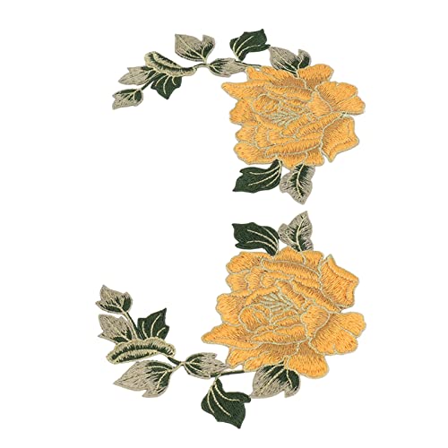 1 Paar bestickte Blumenaufnähte, schönes Blumenmuster, bestickte Applikationen, zum Aufbügeln für Kleidung DIY (gelb) von OUCRIY