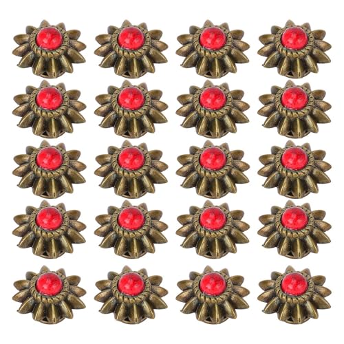 20 Sets Western Daisy Turquoise Rivet Conchos Buckles Vintage Simulation Zinc Alloy Buttons for Leather Crafts with Screw Installation (Red) von OUCRIY