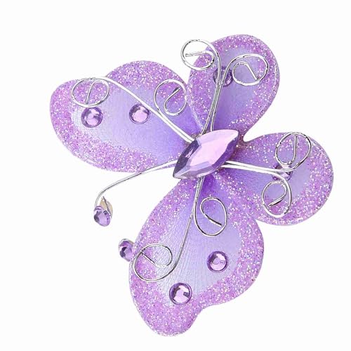 24 Stück Drahtgeflecht transparent mit Glitzer, Schmetterling, Dekoration für Kleidung für Hochzeitsfeier, Bastelbedarf, Lila (#4) von OUCRIY