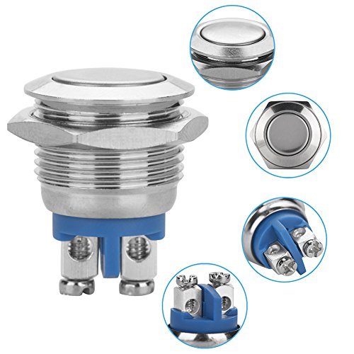 Mini-Drucktastenschalter aus Metall, 5 Stück/Set, 16 mm, 250 V, wasserdicht, 2-polig, gebraucht, 2 A Qualität (Flachkopf) von OUCRIY