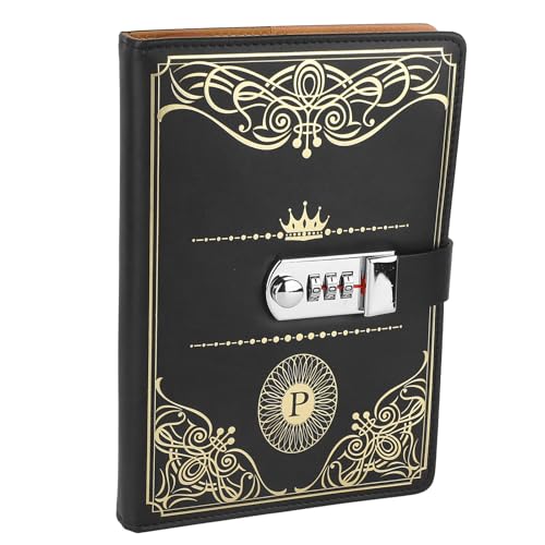 Notizbuch A5 mit Zahlenschloss Schwarz Gold Retro 300 Seiten Glätten Notizbuch Papier Line für Reisen zum Schulbüro Notizbuch A5 mit Zahlenschloss Schwarz Gold Retro 300 Seiten Glätten Notizbuch Papier Line für Reisen zum Schulbüro von OUCRIY