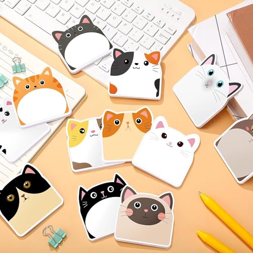 12 Haftnotizen mit Cartoon-Katze, selbstklebende Notizblöcke, Anmerkungen, Seitenmarker, Flaggen für Katzenliebhaber, Zuhause, Schule, Büro, ästhetisches Zubehör von OUDEKE