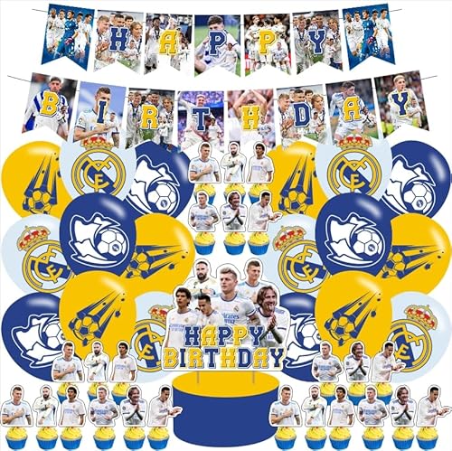 Fußball-Themen-Geburtstagsparty-Dekorationen, Fußball-Party-Zubehör-Set für Kinder mit Happy Birthday-Banner, 24 Cupcake-Aufsätze, 18 Luftballons für Fußball-Party-Dekorationen Fußball-Themen-Geburtstagsparty-Dekorationen, Fußball-Party-Zubehör-Set für Kinder mit Happy Birthday-Banner, 24 Cupcake-Aufsätze, 18 Luftballons für Fußball-Party-Dekorationen von OUDINI