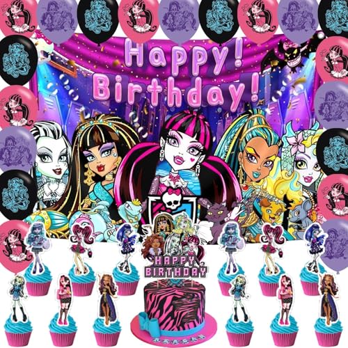 Monster Girl High Birthday Dekorationen, Monster Girl High Happy Birthday Banner Hintergrund für Monster Girl Geburtstag Party Supplies (1,5 x 0,9 m) von OUDINI