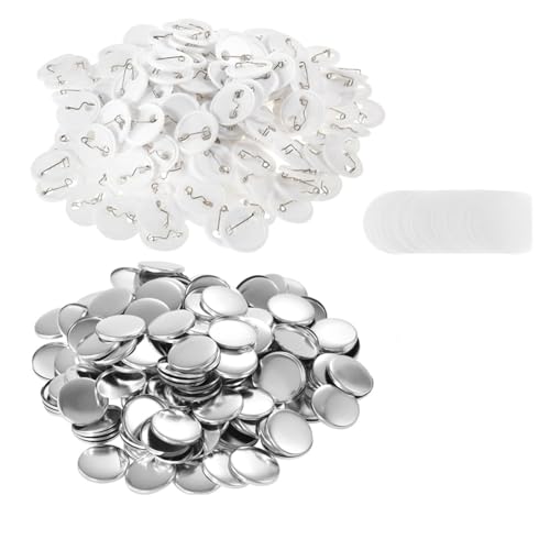 100 Stück runde Button-Abzeichen-Teile, Material, DIY-Abzeichen-Zubehör, Aluminium-Oberseite, Kunststoff-Clip, Unterseite und Kunststofffolie Für die DIY-Bastelproduktion(58mm) von OUHFCASN