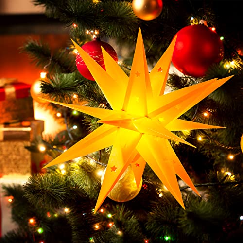 OUILA LED Weihnachtsstern Aufhängbar, 45cm Leuchtstern Weihnachtsstern Batteriebetrieben mit Timer für Halloween Geschenk Weihnachtsbaum Innenhof Balkon Fenster Schmücken Lichterketten Adventsstern von OUILA