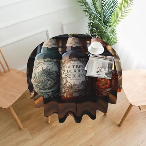 3 Bierflaschen 152,4 cm runde Tischdecke, flecken- und knitterfrei, für Abendessen, Brunch Picknick, Hochzeit, Party, drinnen und draußen von OUInbvv