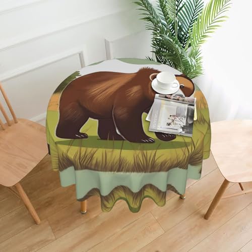 Brown Bear Walking Tischdecke, rund, flecken- und knitterfrei, für Abendessen, Brunch Picknick, Hochzeit, Party, drinnen und draußen, 152,4 cm von OUInbvv