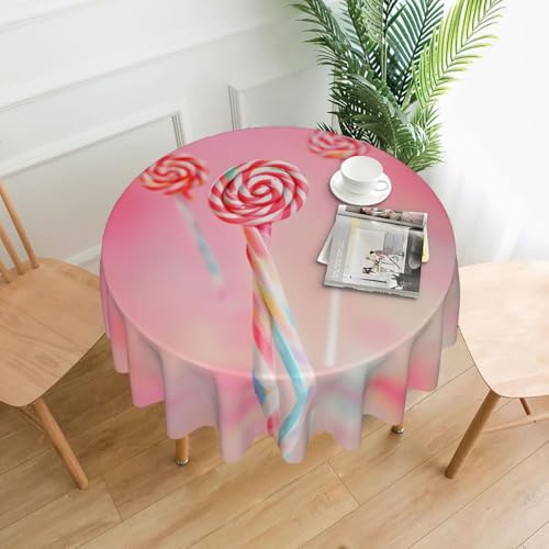 Bunte Lollipop-Tischdecke, 152,4 cm, rund, flecken- und knitterfrei, für Abendessen, Brunch Picknick, Hochzeit, Party, drinnen und draußen von OUInbvv