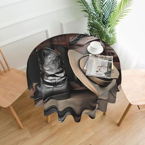 Cowboy-Tischdecke, schwarz, Westernstiefel, 152,4 cm, rund, flecken- und knitterfrei, für Abendessen, Brunch Picknick, Hochzeit, Party, drinnen und draußen Cowboy-Tischdecke, schwarz, Westernstiefel, 152,4 cm, rund, flecken- und knitterfrei, für Abendessen, Brunch Picknick, Hochzeit, Party, drinnen und draußen von OUInbvv