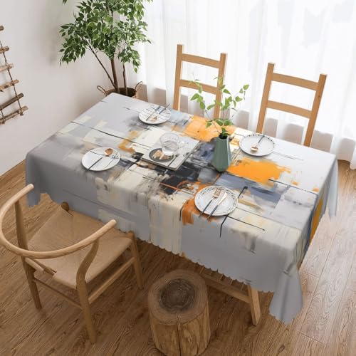OUInbvv Graue und gelbe abstrakte Kunstmalerei, quadratische Tischdecke, 137 x 183 cm, als Tischschutz und Dekoration, geeignet für Familienfeiern im Freien von OUInbvv