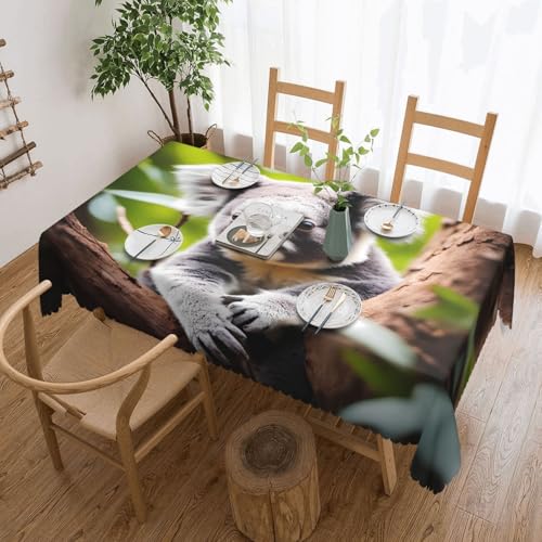 OUInbvv Happy Cute Koala Tischdecke, quadratisch, 137,2 x 183,9 cm, als Tischschutz und Dekoration, geeignet für Familienfeiern im Freien von OUInbvv