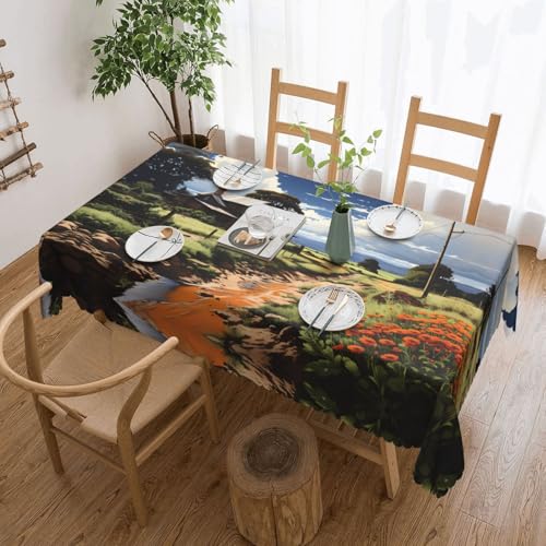 OUInbvv Idyllic Scenery Quadratische Tischdecke, 137 x 183 cm, als Tischschutz und Dekoration, geeignet für Familienfeiern im Freien von OUInbvv