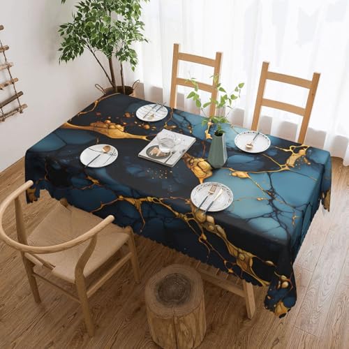 OUInbvv Quadratische Tischdecke, 137,2 x 183,9 cm, Schwarz / Gold, für Tischschutz und Dekoration, geeignet für Familienfeiern im Freien von OUInbvv