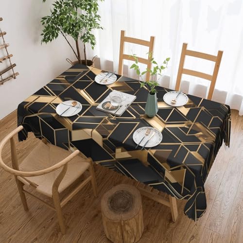 OUInbvv Quadratische Tischdecke, 137,2 x 183,9 cm, für Tischschutz und Dekoration, geeignet für Familienfeiern im Freien, Schwarz und Gold, 2 Stück von OUInbvv