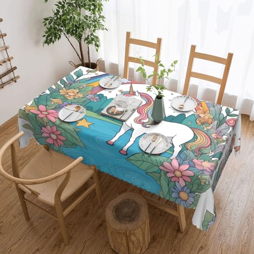 OUInbvv Quadratische Tischdecke, Motiv: Einhörner am Fluss, 137 x 183 cm, als Tischschutz und Dekoration, geeignet für Familienfeiern im Freien von OUInbvv