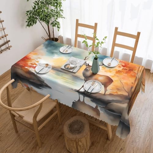 OUInbvv Quadratische Tischdecke, Motiv: Hirsch am Fluss, 137 x 183 cm, als Tischschutz und Dekoration, geeignet für Familienfeiern im Freien OUInbvv Quadratische Tischdecke, Motiv: Hirsch am Fluss, 137 x 183 cm, als Tischschutz und Dekoration, geeignet für Familienfeiern im Freien von OUInbvv
