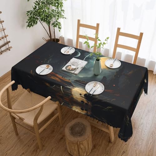 OUInbvv Quadratische Tischdecke, Motiv: Mond, Sterne und Planeten, 137 x 183 cm, als Tischschutz und Dekoration, geeignet für Familienfeiern im Freien von OUInbvv