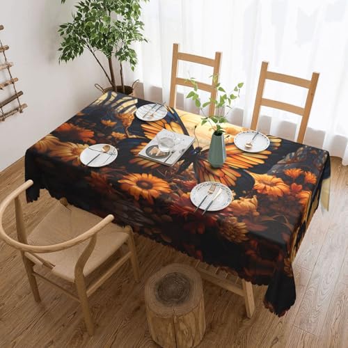 OUInbvv Quadratische Tischdecke, Motiv: Schmetterlingsfeld, Blumen, 137 x 183 cm, für Tischschutz und Dekoration, geeignet für Familienfeiern im Freien, Orange / Gelb OUInbvv Quadratische Tischdecke, Motiv: Schmetterlingsfeld, Blumen, 137 x 183 cm, für Tischschutz und Dekoration, geeignet für Familienfeiern im Freien, Orange / Gelb von OUInbvv