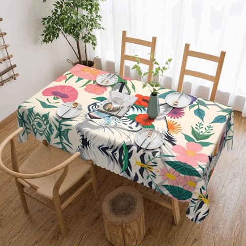 OUInbvv Quadratische Tischdecke, Motiv: süßer weißer Tiger, 137 x 183 cm, als Tischschutz und Dekoration, geeignet für Familienfeiern im Freien von OUInbvv