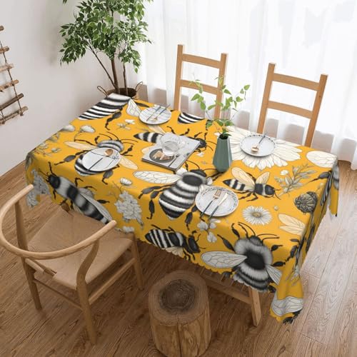 OUInbvv Quadratische Tischdecke mit Cartoon-Bienen-Motiv, 137 x 183 cm, als Tischschutz und Dekoration, geeignet für Familienfeiern im Freien von OUInbvv