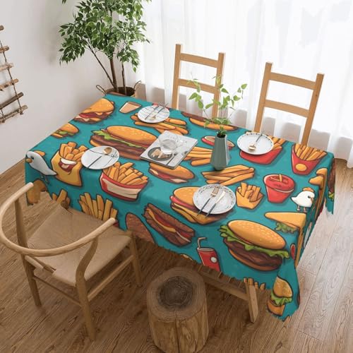 OUInbvv Quadratische Tischdecke mit Cartoon-Burger-Pommes-Motiv, 137 x 183 cm, als Tischschutz und Dekoration, geeignet für Familienfeiern im Freien OUInbvv Quadratische Tischdecke mit Cartoon-Burger-Pommes-Motiv, 137 x 183 cm, als Tischschutz und Dekoration, geeignet für Familienfeiern im Freien von OUInbvv